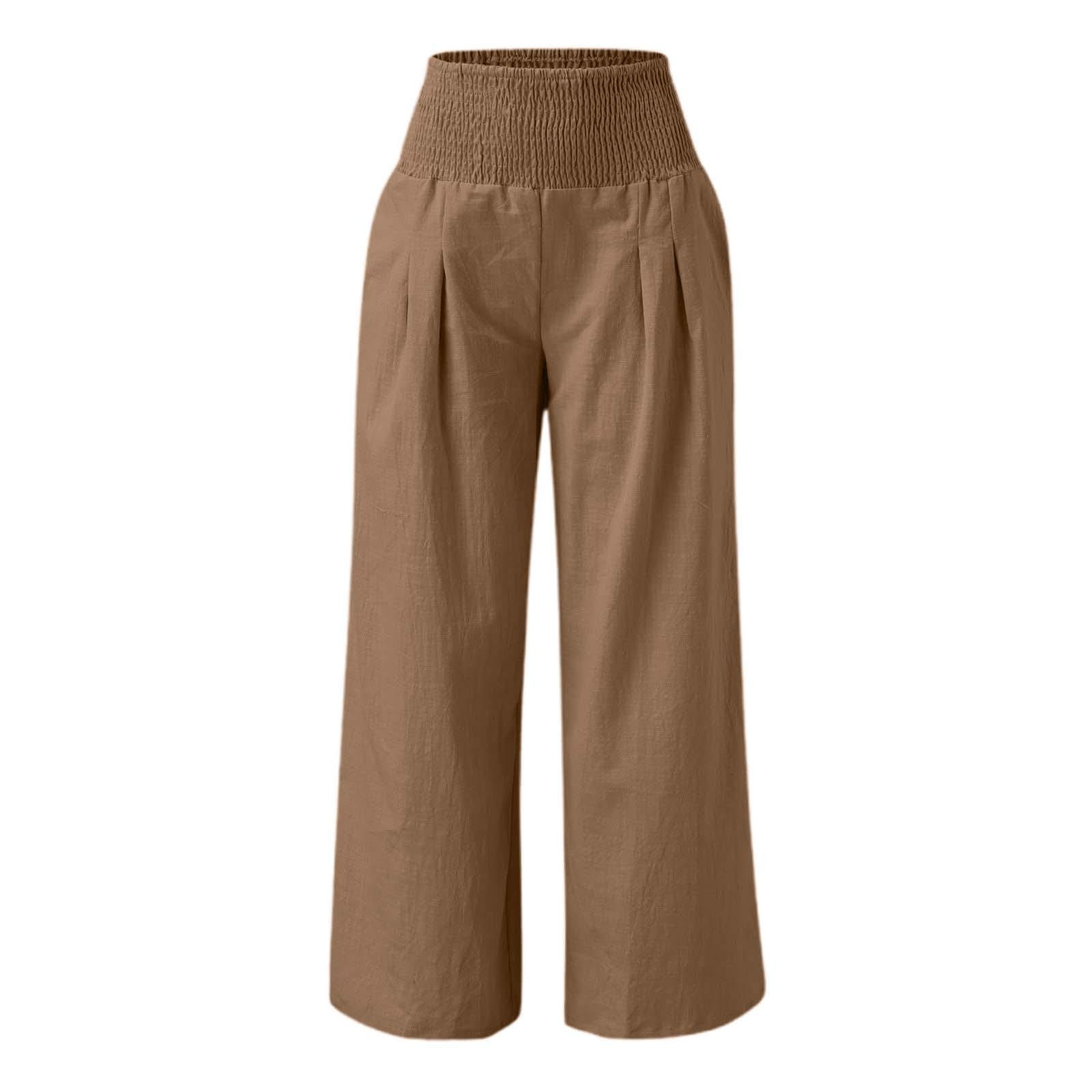 thumbnail image 5 of Pantalones anchos de cintura alta para mujer: elásticos, de color liso, con bolsillos y cinturón, para llevar a diario de forma informal. Tallas: M-XXXL., 5 of 5